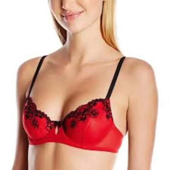 34C‎ Jezebel 10039 Demeure Unlined Balconet UW Bra Red NWT - Picture 8 of 11